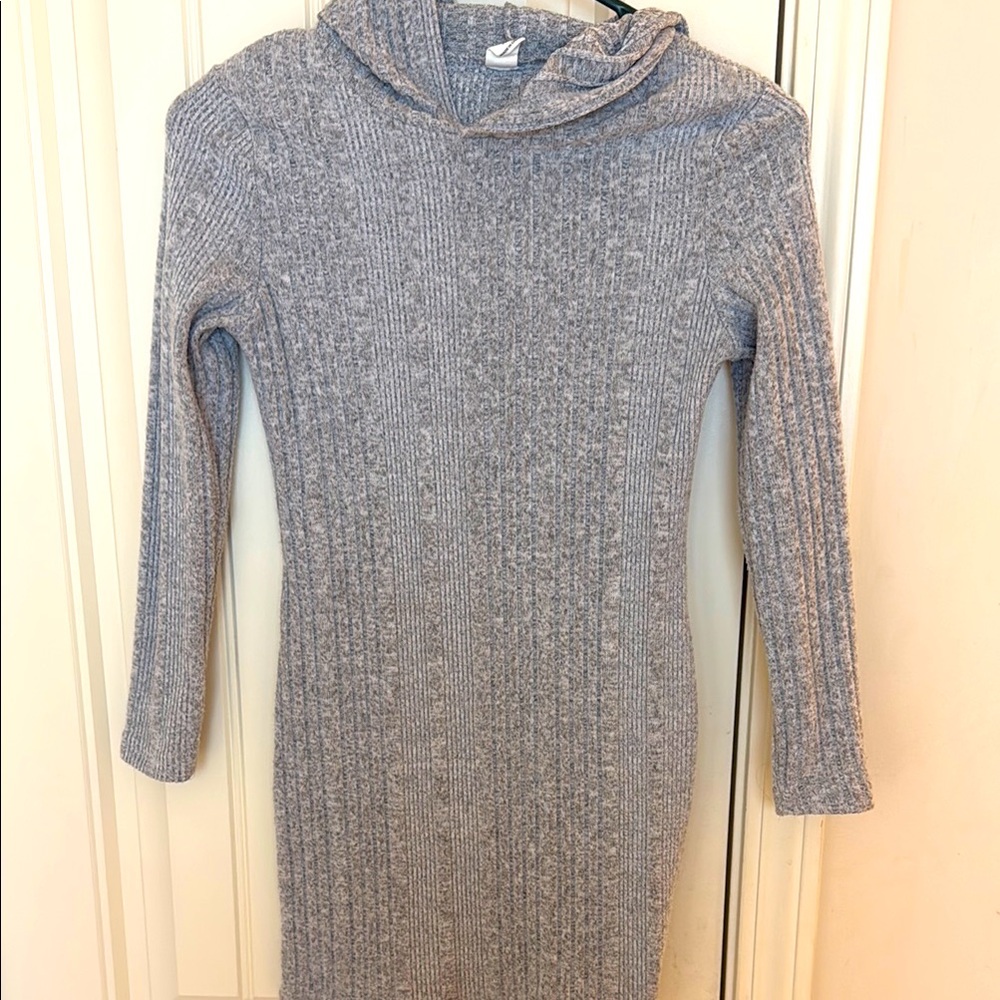 Gray Hooded Sweater Dress